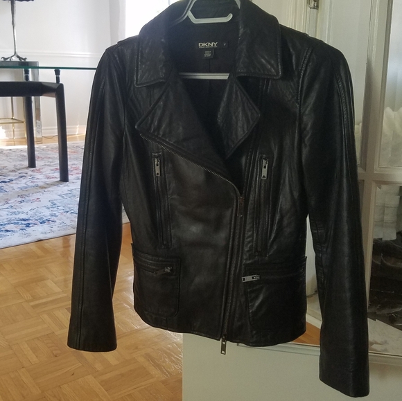 NEW DKNY butter Soft Lamb Skin Leather Moto Motorcycle Biker Jacket - Picture 6 of 17